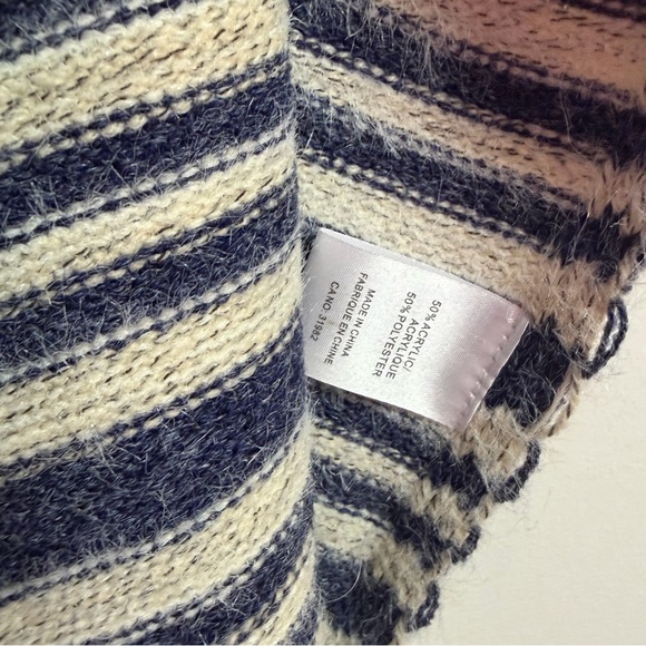 Minkas Striped Knit Poncho Cardigan Fringe Open Front Boho Shawl Wrap Sweater - Picture 8 of 9